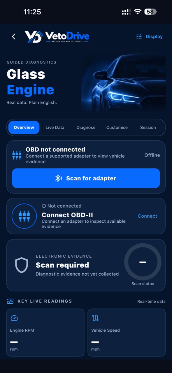 Current GlassEngine overview before an adapter is connected