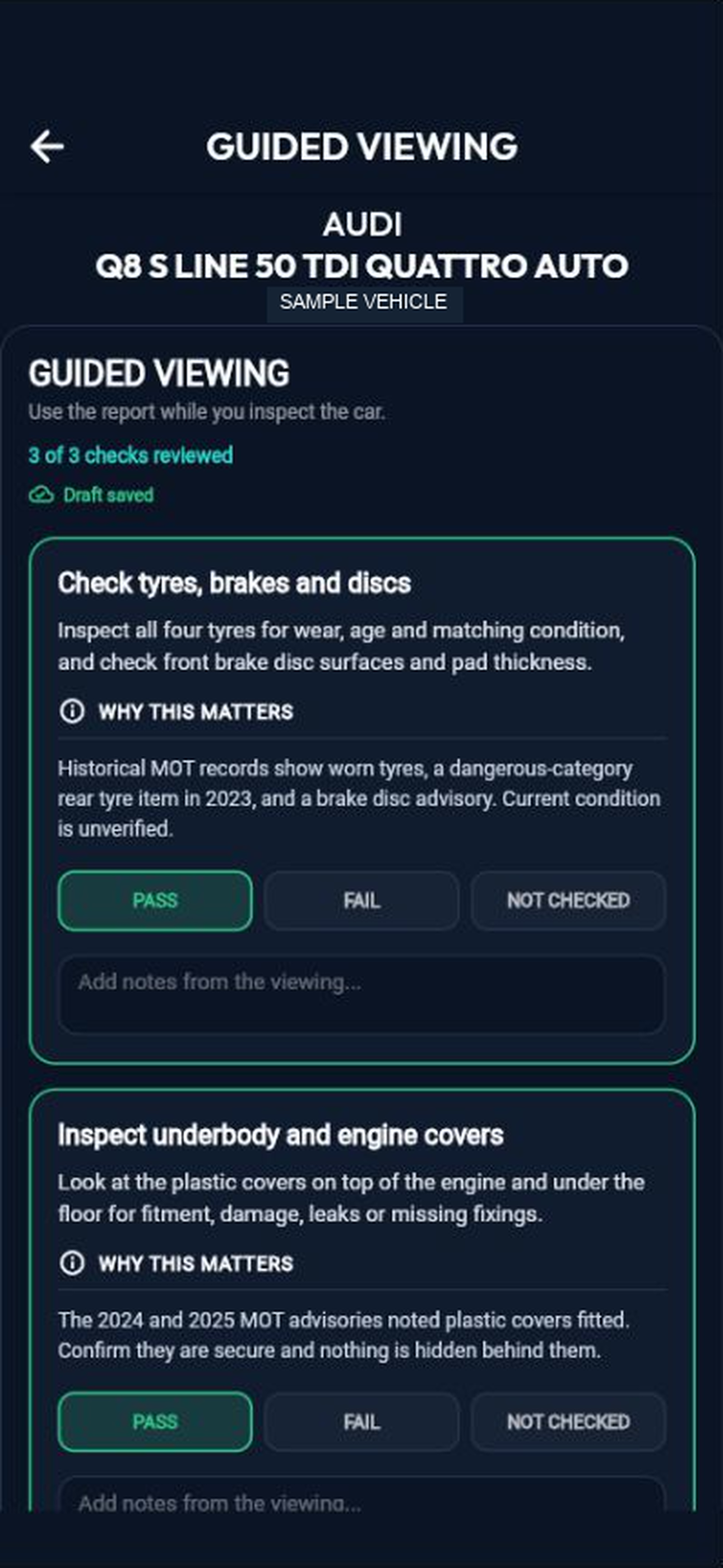 Current VetoDrive iPhone Guided Viewing checklist example